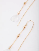 Gold Clear Quartz Threaded Chain Earrings