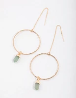 Gold Green Aventurine Hoop Threader Earrings