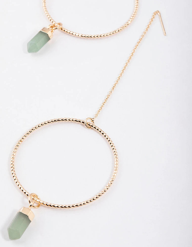 Gold Green Aventurine Hoop Threader Earrings