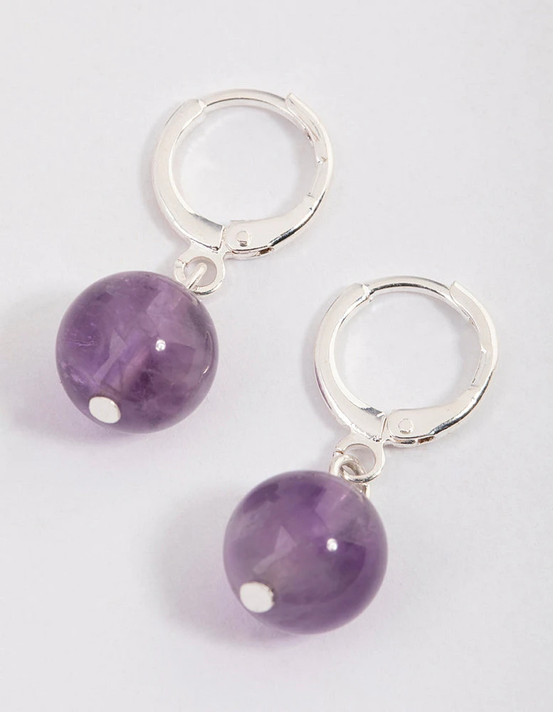 Silver Amethyst Mini Ball Earrings