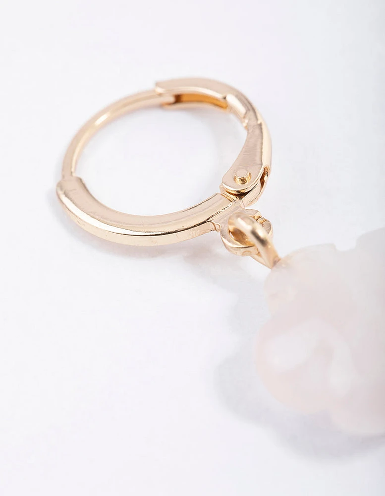 Gold Rose Quartz Flower Huggie Earrings