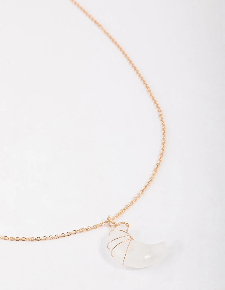 Gold Clear Quartz Moon Necklace