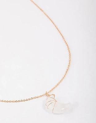 Gold Clear Quartz Moon Necklace