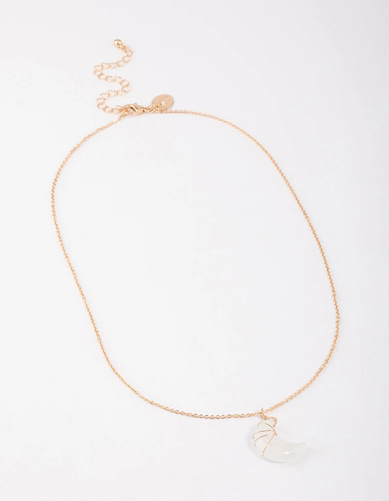 Gold Clear Quartz Moon Necklace