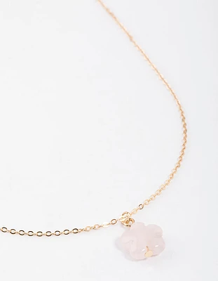 Gold Rose Quartz Flower Pendant Necklace