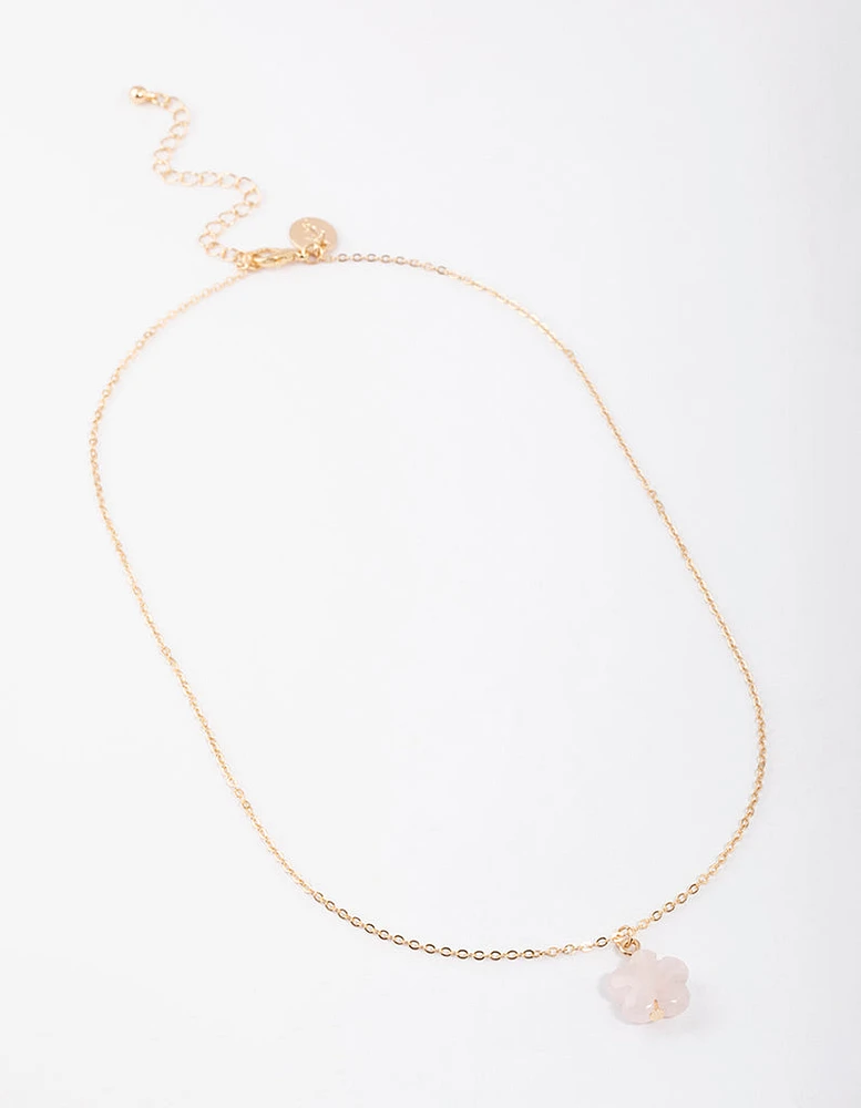 Gold Rose Quartz Flower Pendant Necklace