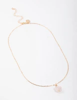 Gold Rose Quartz Flower Pendant Necklace