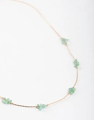 Gold Green Aventurine Mini Station Dainty Necklace