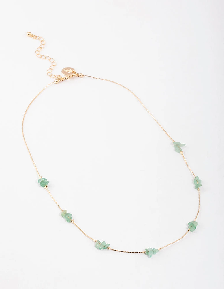 Gold Green Aventurine Mini Station Dainty Necklace