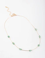 Gold Green Aventurine Mini Station Dainty Necklace