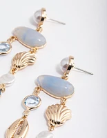 Gold Multi Shell Drop Earrings