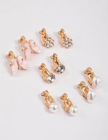 Gold Garden Motif Clip On Earrings 5-Pack