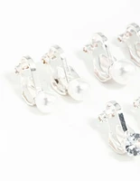 Silver Pearl & Diamante Clip On Earrings 5-Pack