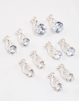 Silver Graduating Diamante Clip On Earrings 5-Pack