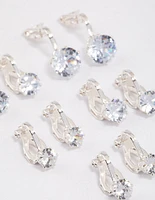 Silver Graduating Diamante Clip On Earrings 5-Pack