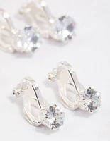 Silver Graduating Diamante Clip On Earrings 5-Pack