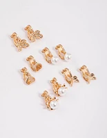 Gold Pretty Motif Clip On Earrings 5-Pack