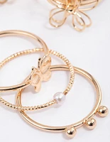 Gold Wire Flower & Butterfly Ring Pack