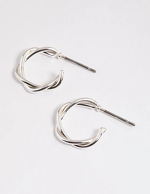 Silver Soft Twisted Huggie Earrings