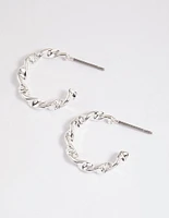 Silver Warped Text Huggie Earrings