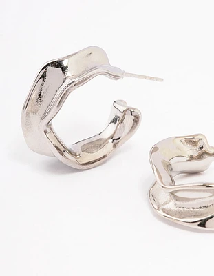 Waterproof Stainless Steel Medium Molten Hoop Earrings