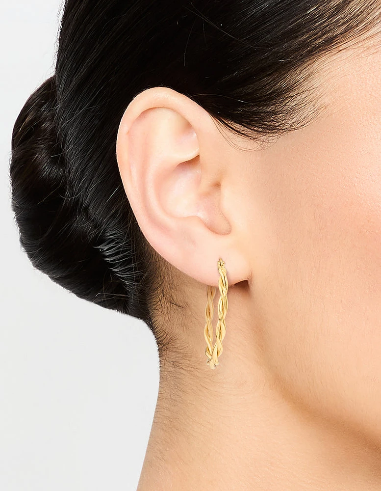 Waterproof Gold Plated Stainless Steel Medium Thin Twisted Hoop Earrings