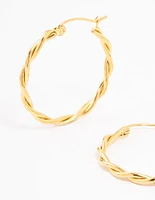 Gold Plated Stainless Steel Medium Thin Twisted Hoop Earrings