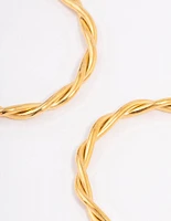 Gold Plated Stainless Steel Medium Thin Twisted Hoop Earrings