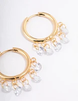 Waterproof Gold Plated Stainless Steel Cubic Zirconia Droplet Hoop Earrings