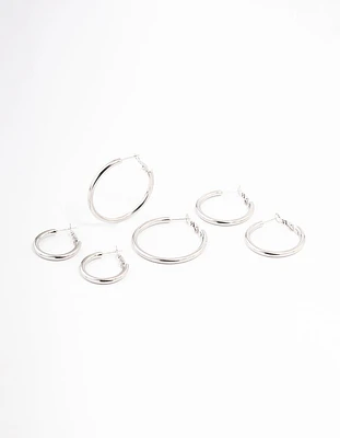 Waterproof Stainless Steel Large Basic Hoop Earrings Pack