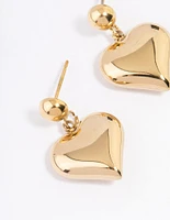 Waterproof Gold Plated Stainless Steel Round & Puffy Heart Drop Earrings