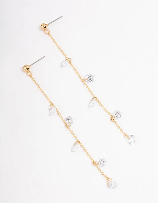 Gold Plated Stainless Steel Cubic Zirconia Droplet Drop Earrings