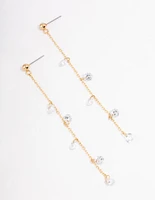 Gold Plated Stainless Steel Cubic Zirconia Droplet Drop Earrings