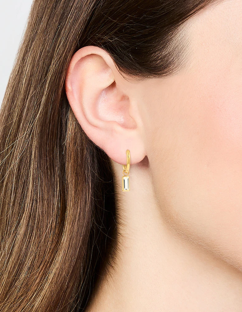Waterproof Gold Plated Stainless Steel Classic Baguette Huggie Earrings