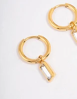 Waterproof Gold Plated Stainless Steel Classic Baguette Huggie Earrings