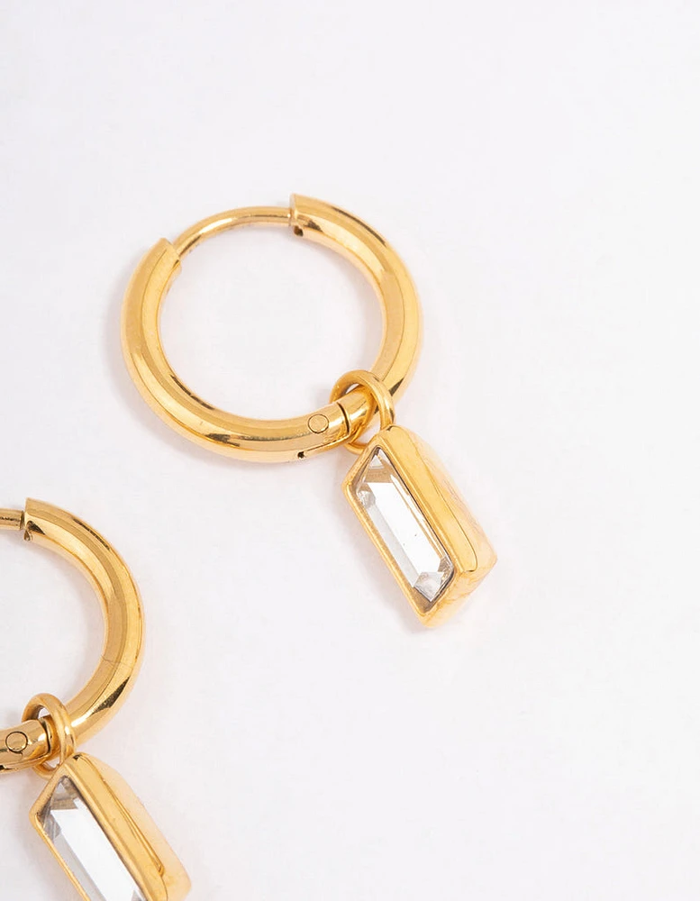 Waterproof Gold Plated Stainless Steel Classic Baguette Huggie Earrings