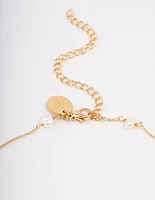 Gold Plated Stainless Steel Freshwater Pearl Station Coin Necklace