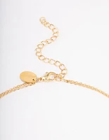 Gold Plated Stainless Steel Cubic Zirconia Droplet & Disc Necklace