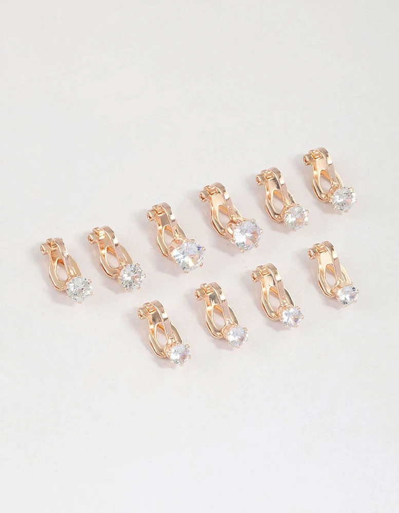 Rose Gold Graduating Diamante Clip On Earrings 5-Pack