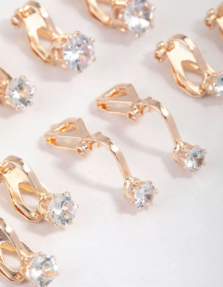 Rose Gold Graduating Diamante Clip On Earrings 5-Pack