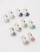 Silver Claw Diamante Clip On Earrings 5-Pack