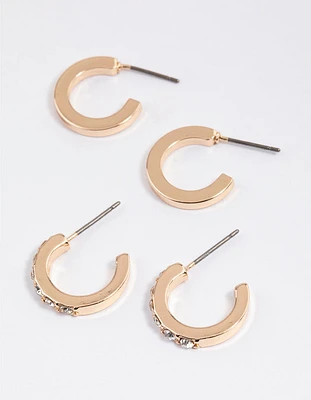 Gold Plain & Diamante Hoop Earring Pack