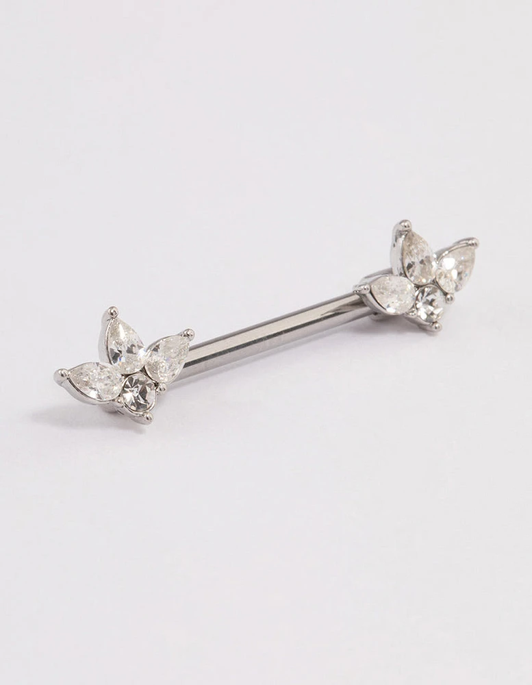 Surgical Steel Cubic Zirconia Double Marquise Nipple Piercing