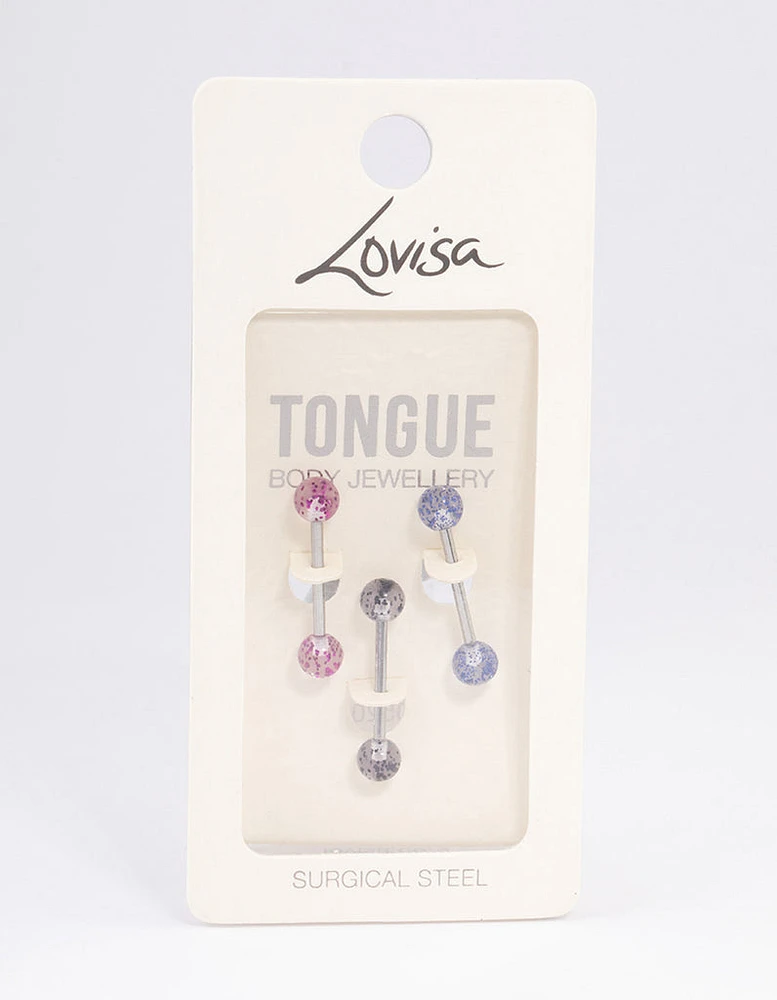 Surgical Steel Glitter Tongue Ring Pack