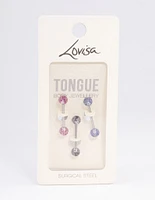 Surgical Steel Glitter Tongue Ring Pack