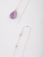 Silver Amethyst Thread Through Chain Earrings