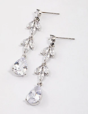 Rhodium Double Vine Teardrop Earrings