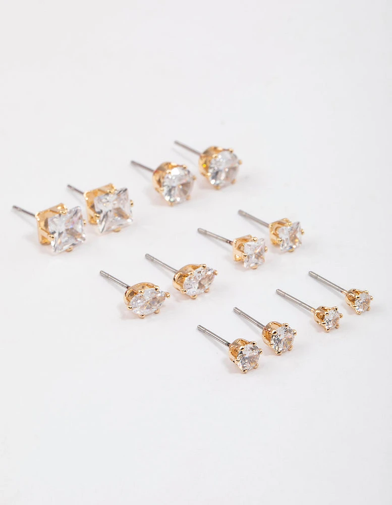 Gold Diamante Earring Set 6-Pack