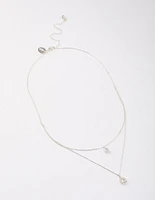 Silver Double Pear Layered Necklace