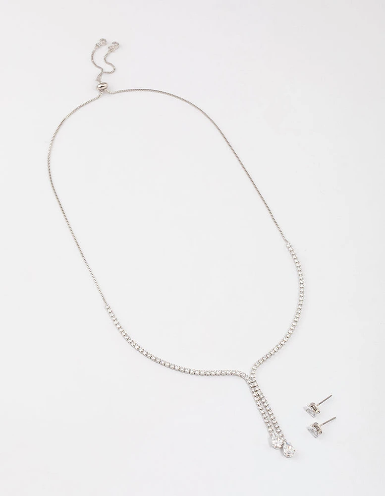 Rhodium Cup Chain Y-Neck Jewellery Set